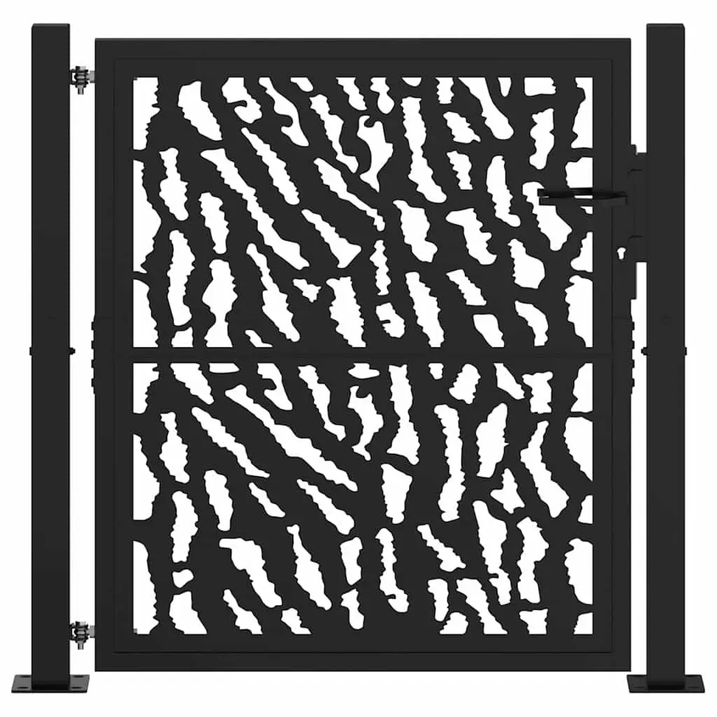 Garden Gate Black 100x100 cm Steel Laser-Cut Design Outdoor Entrance Patio Fence