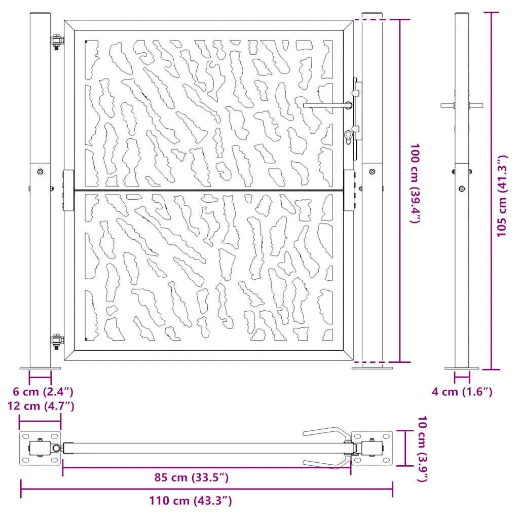Garden Gate Black 100x100 cm Steel Laser-Cut Design Outdoor Entrance Patio Fence