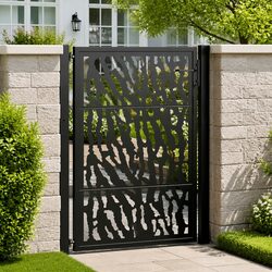 Garden Gate Black 100x125 cm Steel Laser-Cut Design Outdoor Fence Entry Lockable