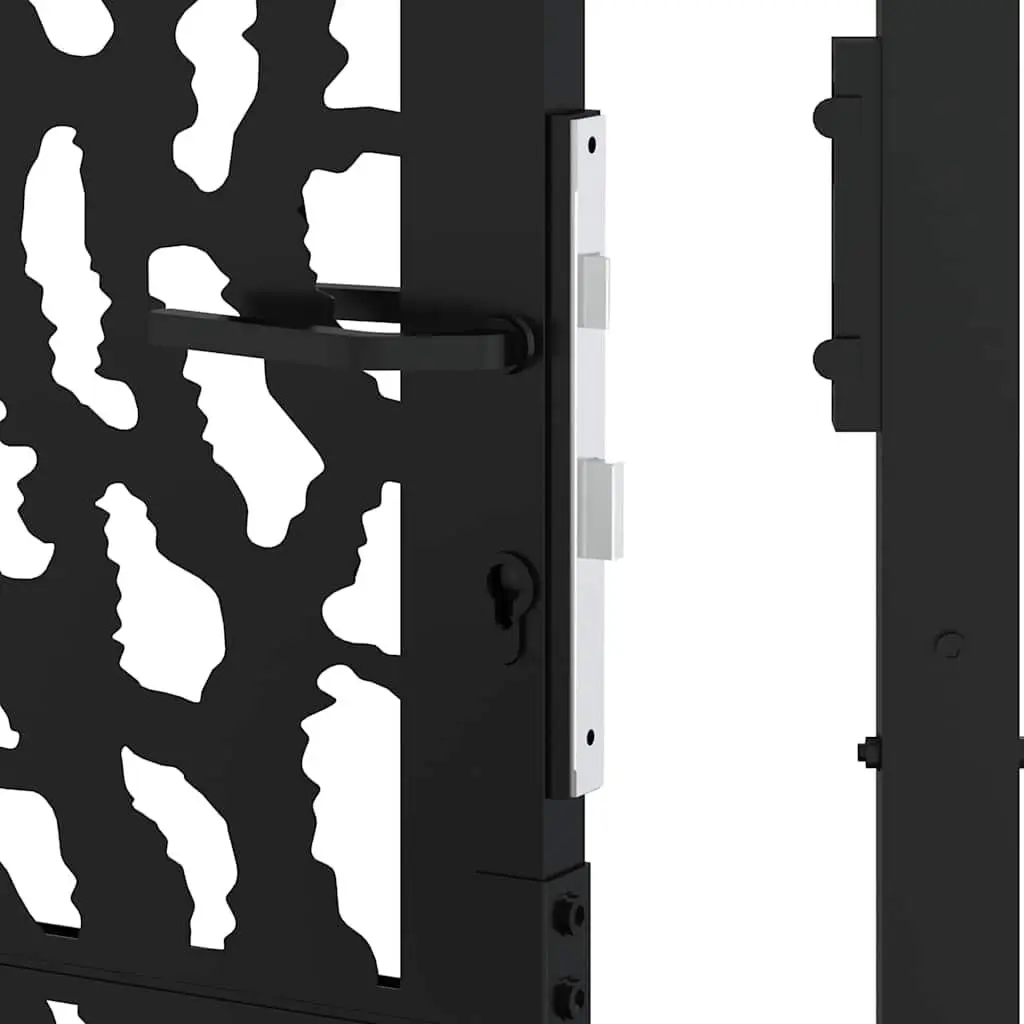 Garden Gate Black 100x125 cm Steel Laser-Cut Design Outdoor Fence Entry Lockable