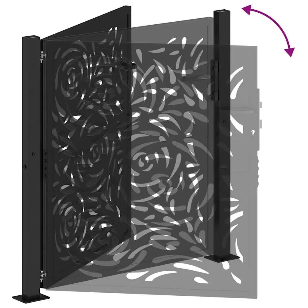 Garden Gate Black 100x100 cm Steel Flame Design Outdoor Patio Entrance Lockable