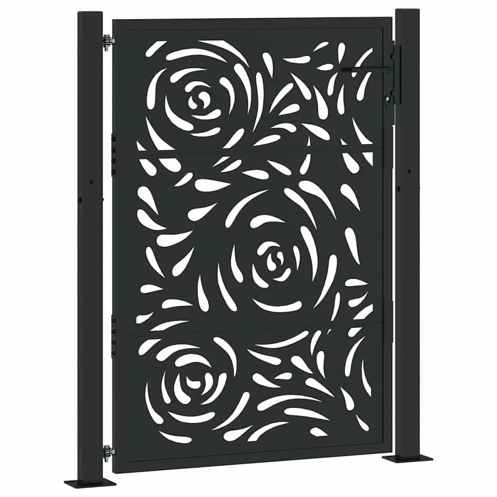 Garden Gate Black 100x125cm Steel Laser-Cut Design Entrance Fence Patio Driveway