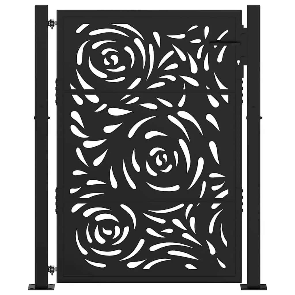 Garden Gate Black 100x125cm Steel Laser-Cut Design Entrance Fence Patio Driveway