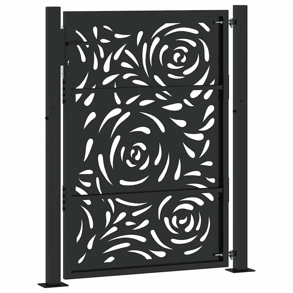 Garden Gate Black 100x125cm Steel Laser-Cut Design Entrance Fence Patio Driveway