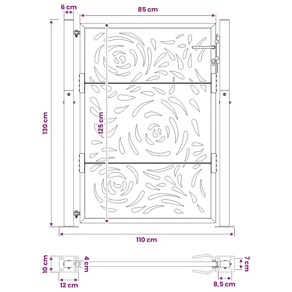 Garden Gate Black 100x125cm Steel Laser-Cut Design Entrance Fence Patio Driveway