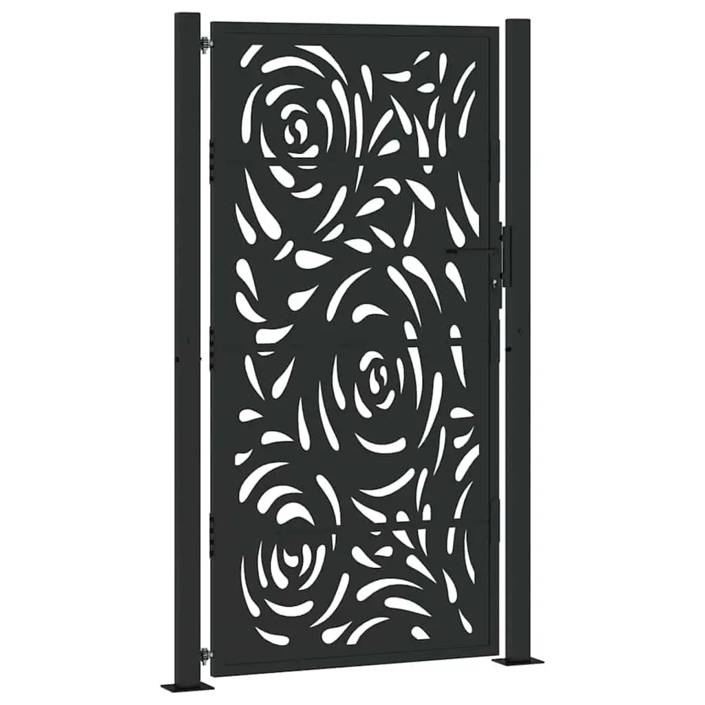 Garden Gate Black 100x175cm Steel Flame Design Outdoor Entrance Durable Lockable