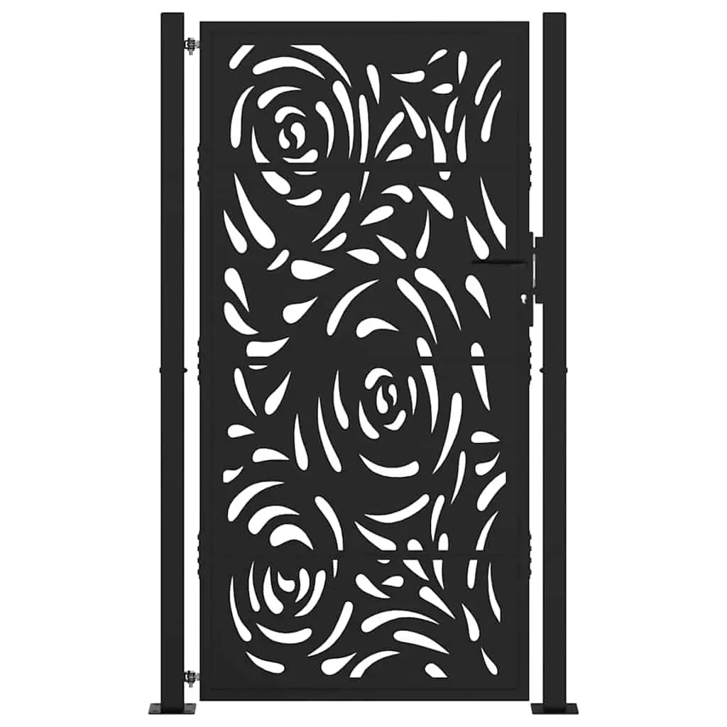 Garden Gate Black 100x175cm Steel Flame Design Outdoor Entrance Durable Lockable