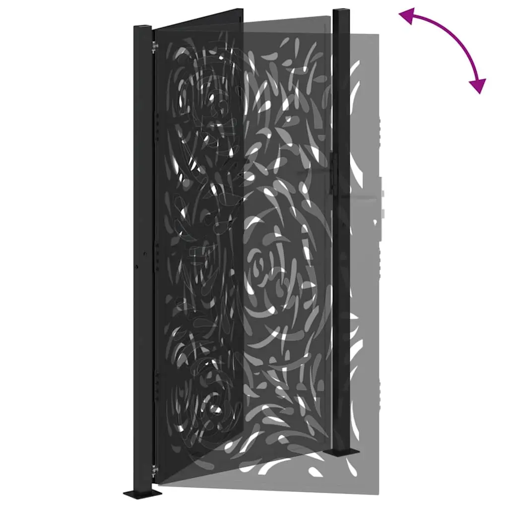 Garden Gate Black 100x175cm Steel Flame Design Outdoor Entrance Durable Lockable