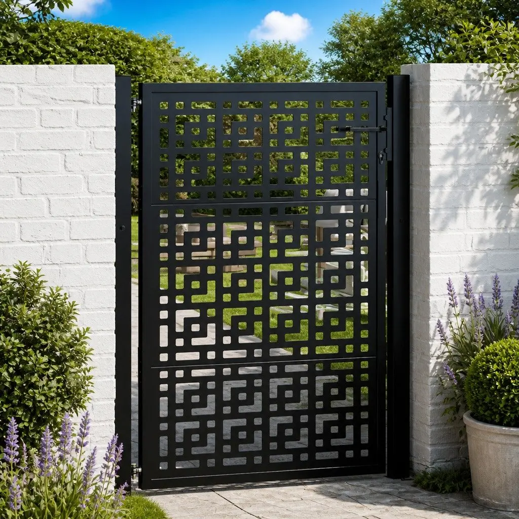 Garden Gate Steel Black 100x125cm Outdoor Fence Entry Security Door Cross