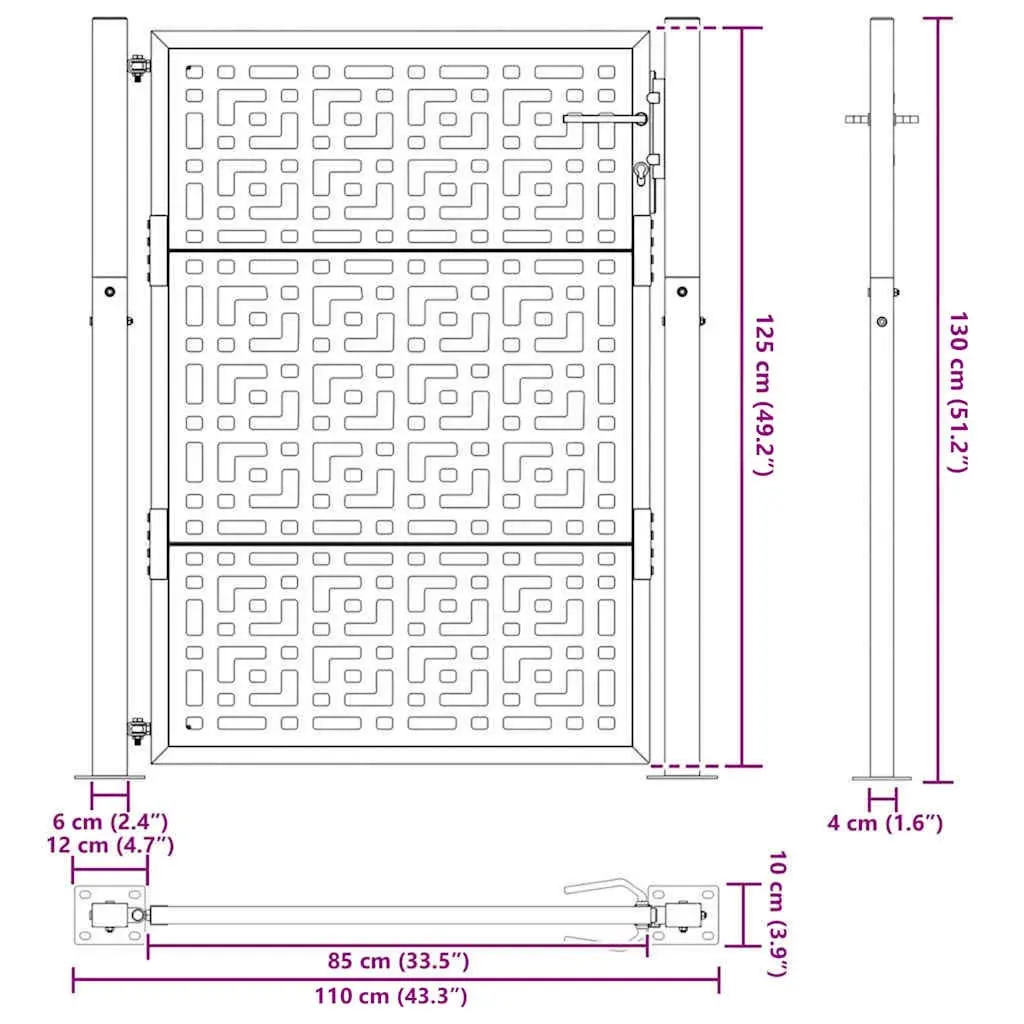 Garden Gate Steel Black 100x125cm Outdoor Fence Entry Security Door Cross