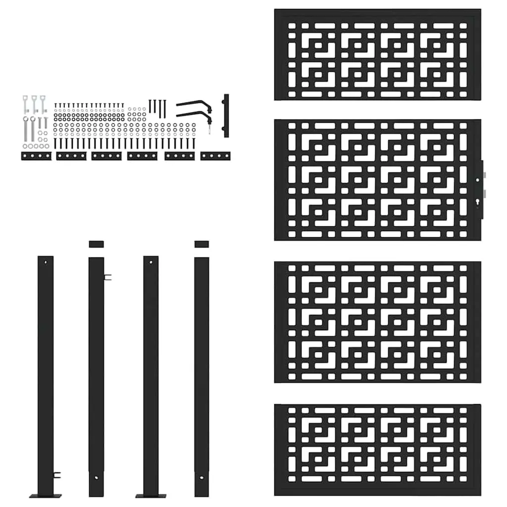 Garden Gate Black 100x175 cm Steel Cross Design Lockable Entrance Patio Fencing