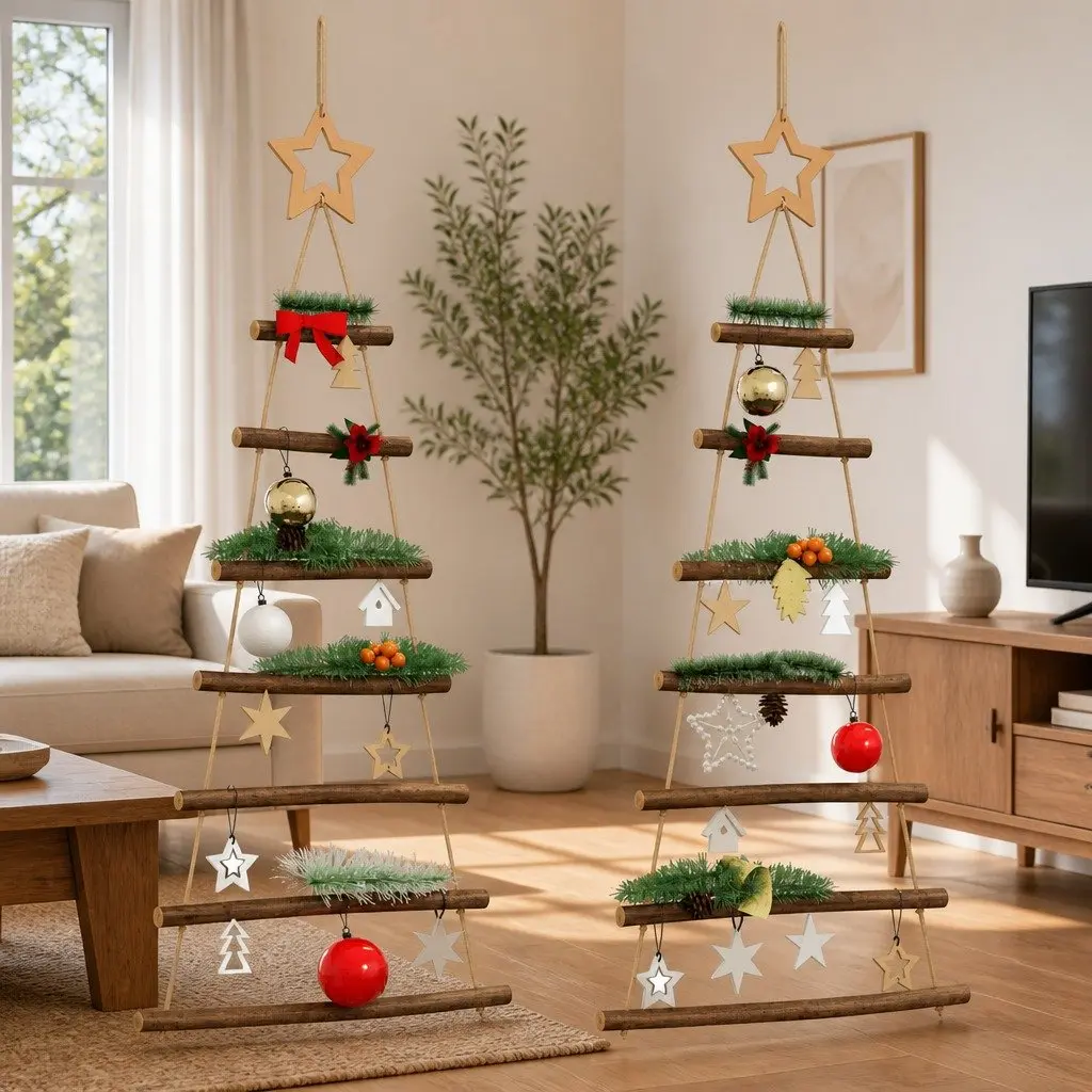 Hanging Christmas Tree Decorations Natural Wood Branch 42x90cm 2 Piece Wall Decor