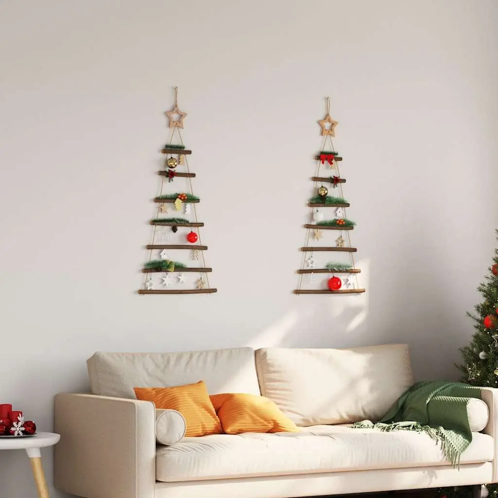 Hanging Christmas Tree Decorations Natural Wood Branch 42x90cm 2 Piece Wall Decor