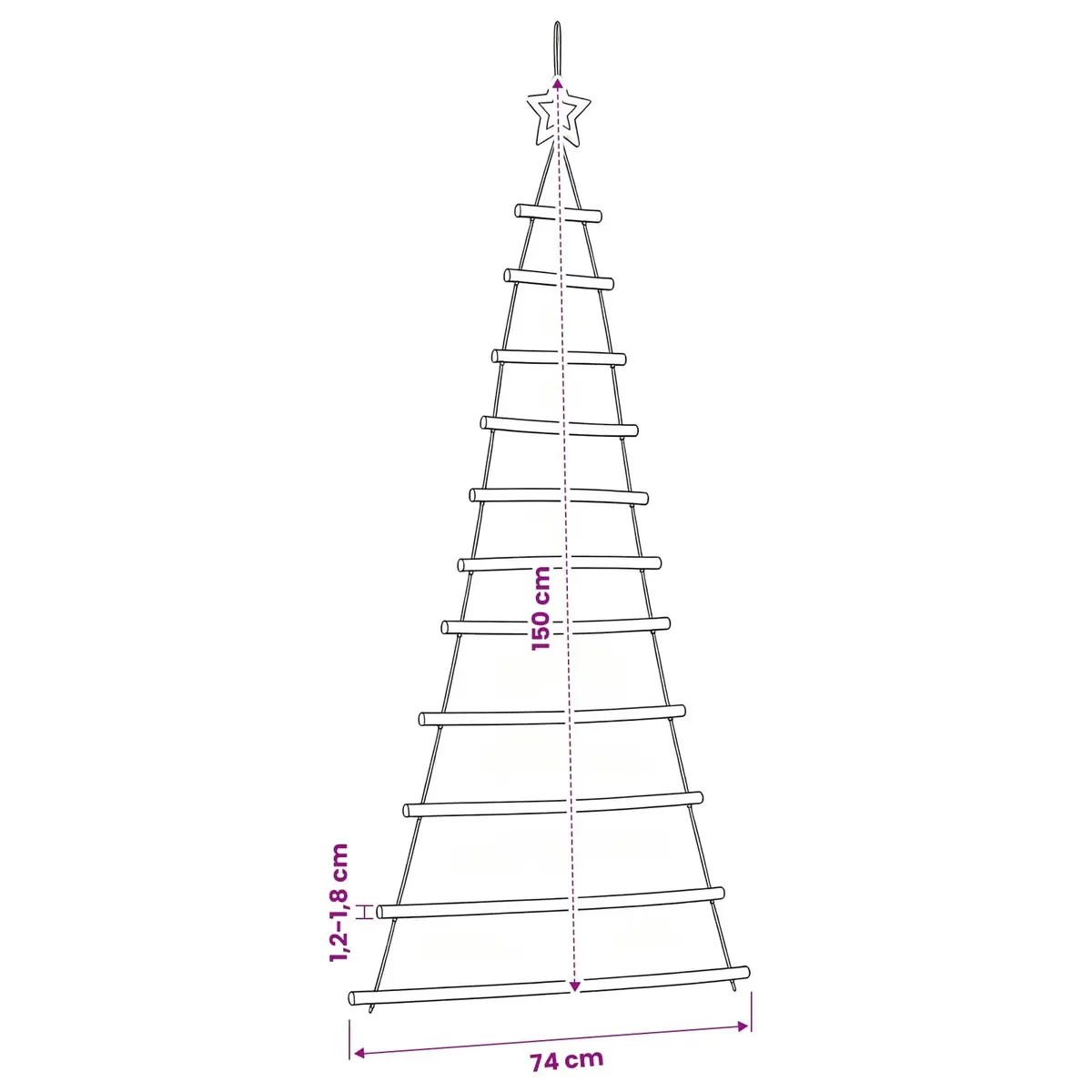 Hanging Christmas Tree Decoration Natural Wood Branches Wall Mount 74x150 cm