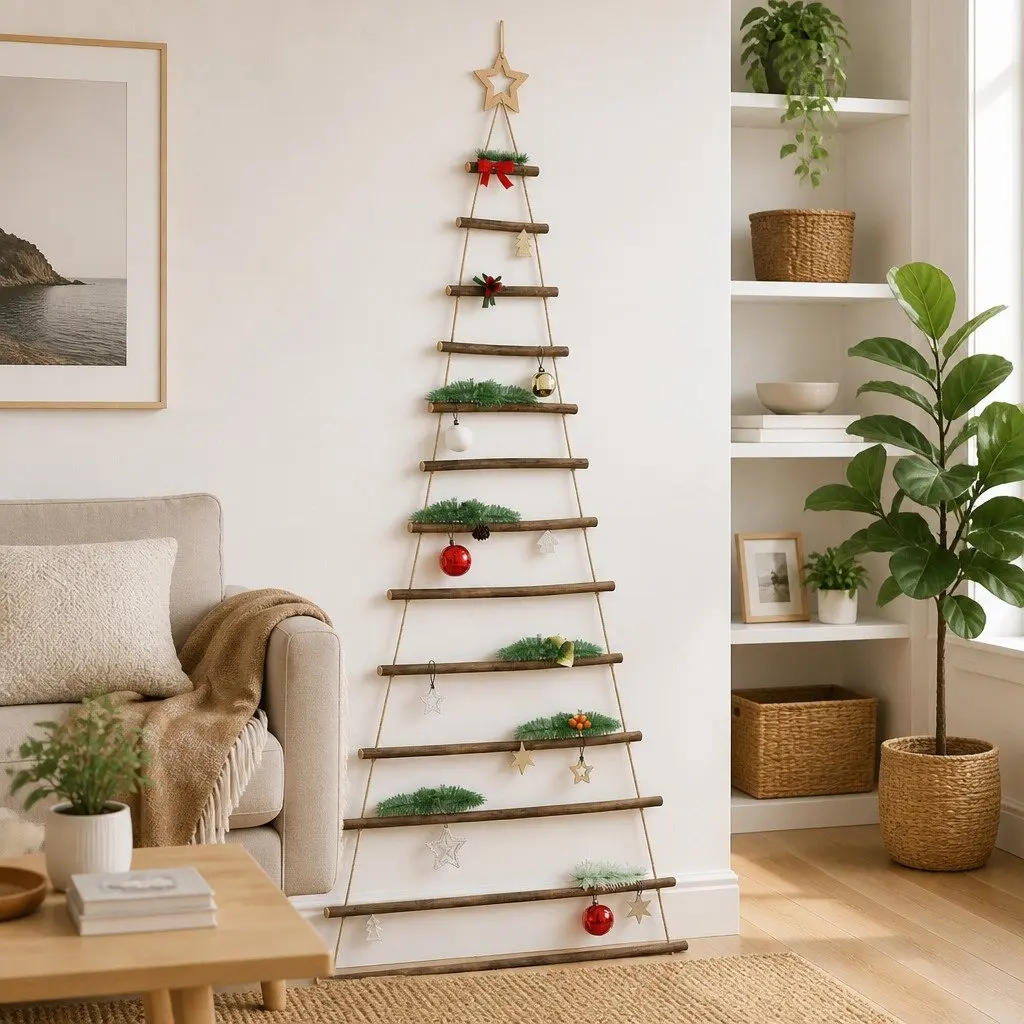 Hanging Christmas Tree Decoration 86x180 cm Natural Wood Branch Wall Door