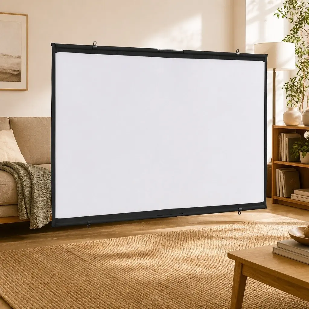 Projection Screen Wall-Hanging 72 Inch Matte White Polyester for Home Theater Office Classroom
