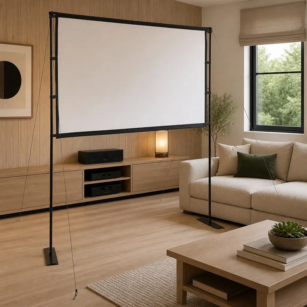 90 Inch Portable Projection Screen Manual Display White Matte Surface with Double Stands for Home Theater and Presentations