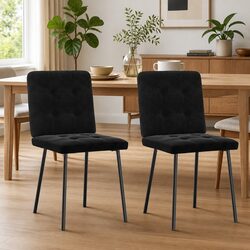 Dining Chairs Set of 2 Black Velvet Kitchen Room Furniture Foam Padded Seat
