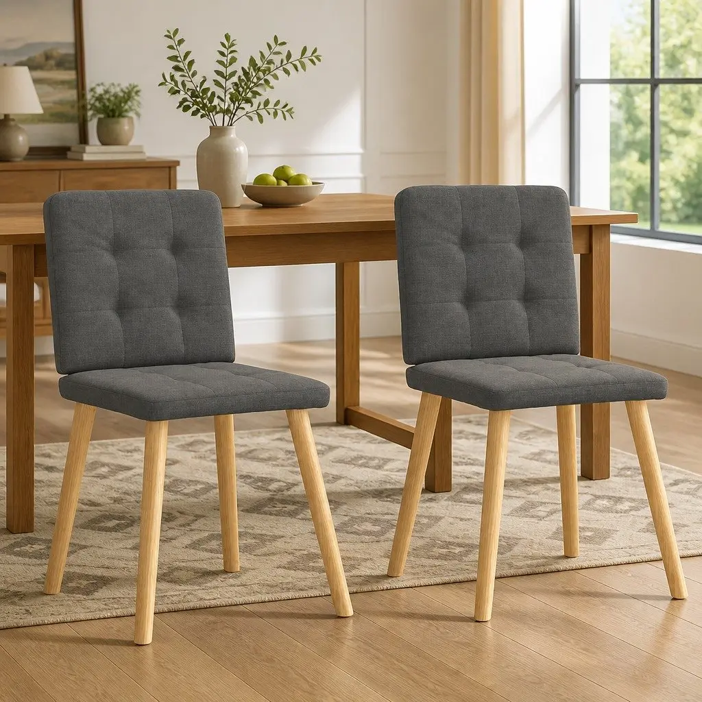 Dining Chairs Polyester Upholstery Metal and Wood Frame 2 pcs Grey