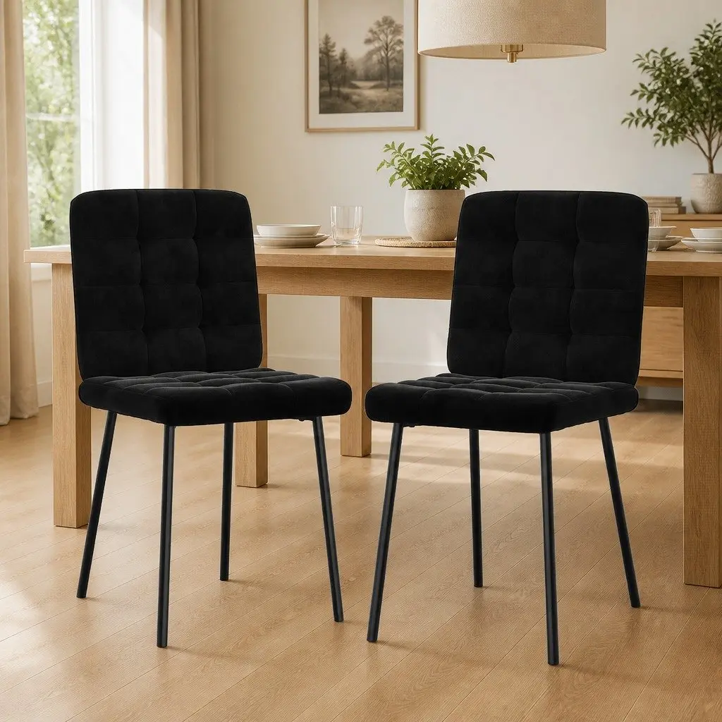 Dining Chairs Velvet Fabric Black 2 Piece Metal and Wood Frame