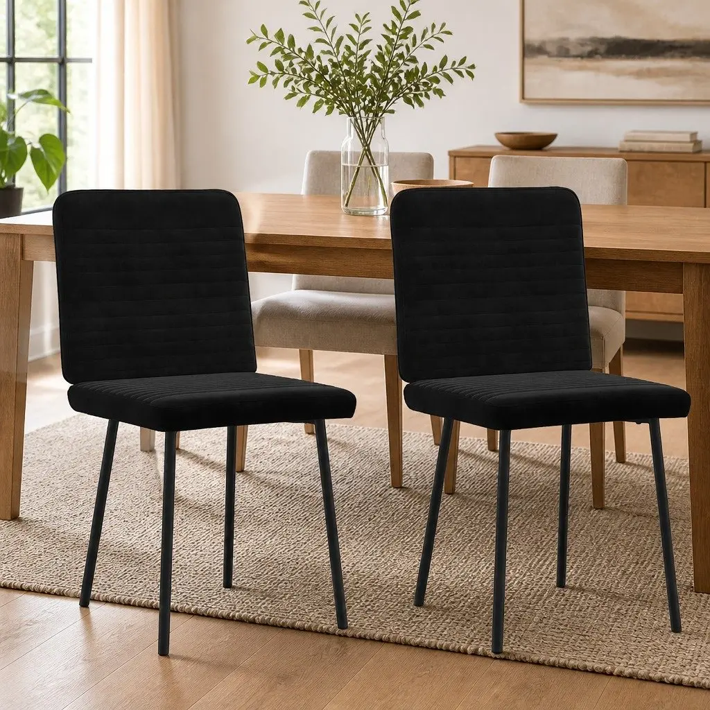 Dining Chairs Velvet Foam Padded Seat Black Set of 2