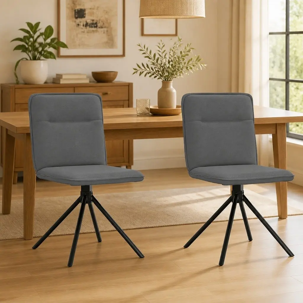 Dining Chairs Grey Fabric Swivel Ergonomic 2 Piece
