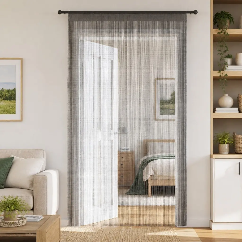 Anthracite String Curtains 2 Panels for Home Use