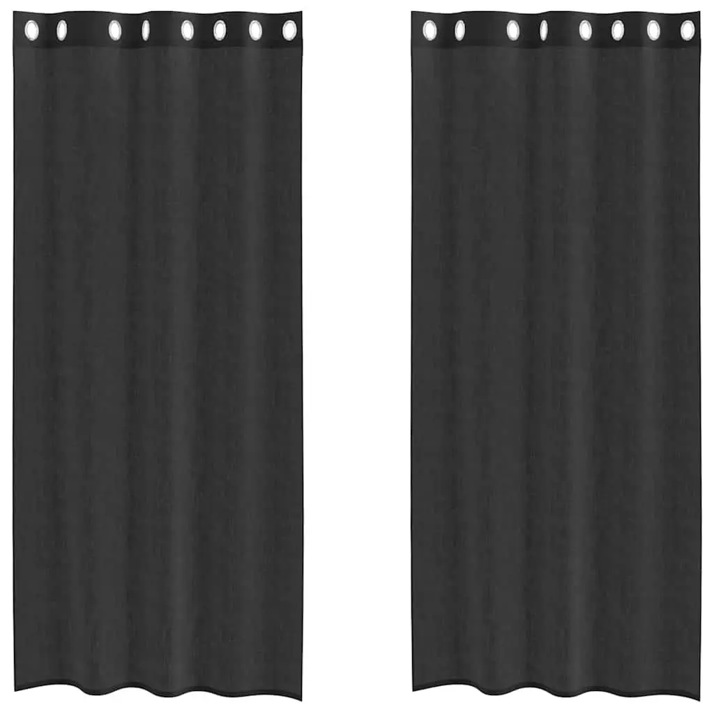 Voile Curtains Semi-Transparent Polyester 140x245 cm Black 2 pcs