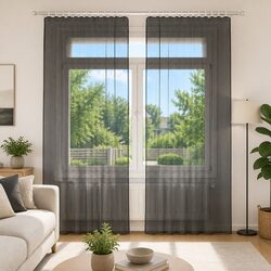 Voile Curtains with Rod Pockets 2 Panels Semi-Transparent Window Drapes Black