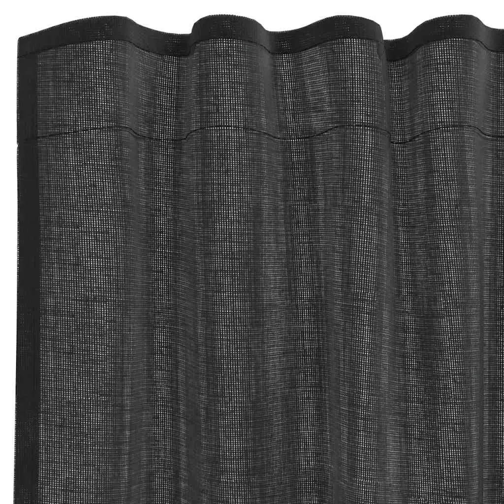 Voile Curtains Polyester 2 pcs Black Sheer Net Curtain Panels Rod Pocket Window Drapes