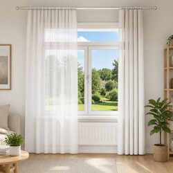 Voile Curtains with Rod Pockets 2 Pieces White Semi-Transparent Window Drapes