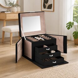 Perfect for Any Home: Black 4-Layer Jewellery Organiser Box