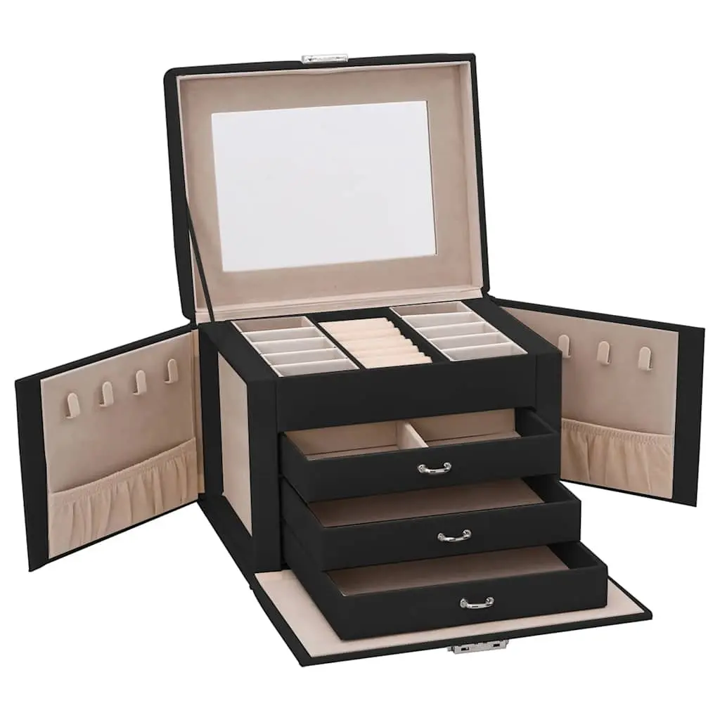 Jewellery Box 4-Layer Organiser Velvet Black Storage Case with Mirror