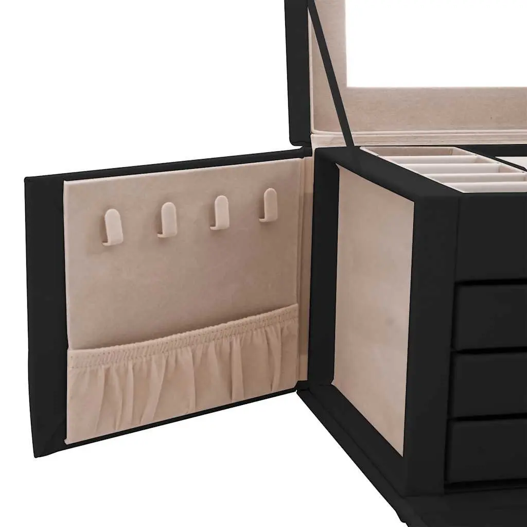 Jewellery Box 4-Layer Organiser Velvet Black Storage Case with Mirror