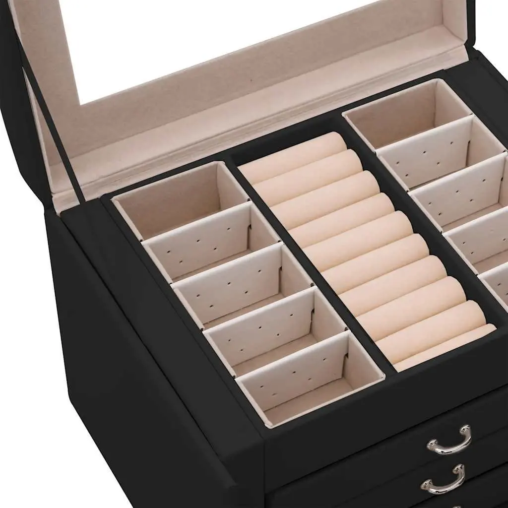 Jewellery Box 4-Layer Organiser Velvet Black Storage Case with Mirror