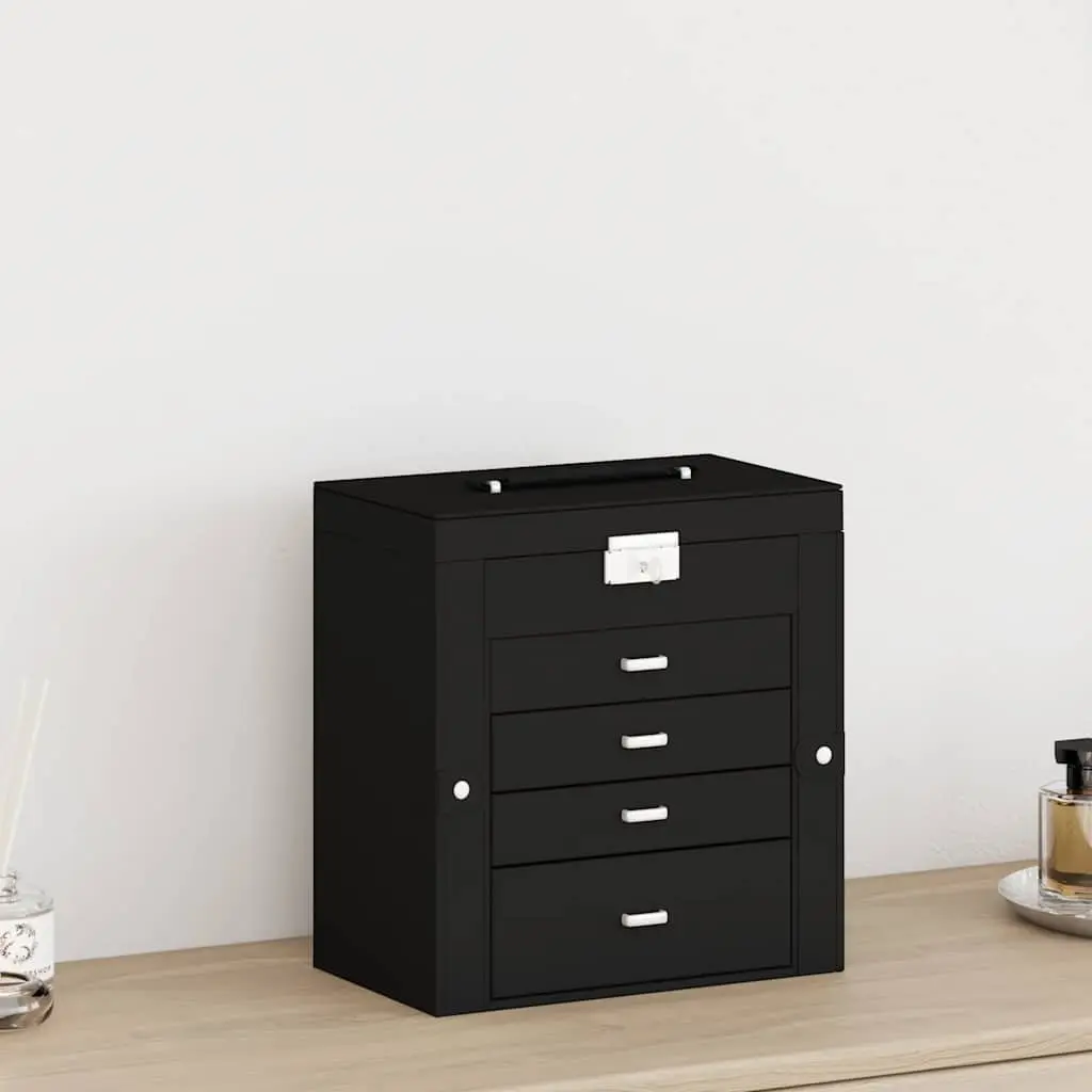 Jewellery Box 5-Layer Velvet Black Lockable Organiser with Mirror