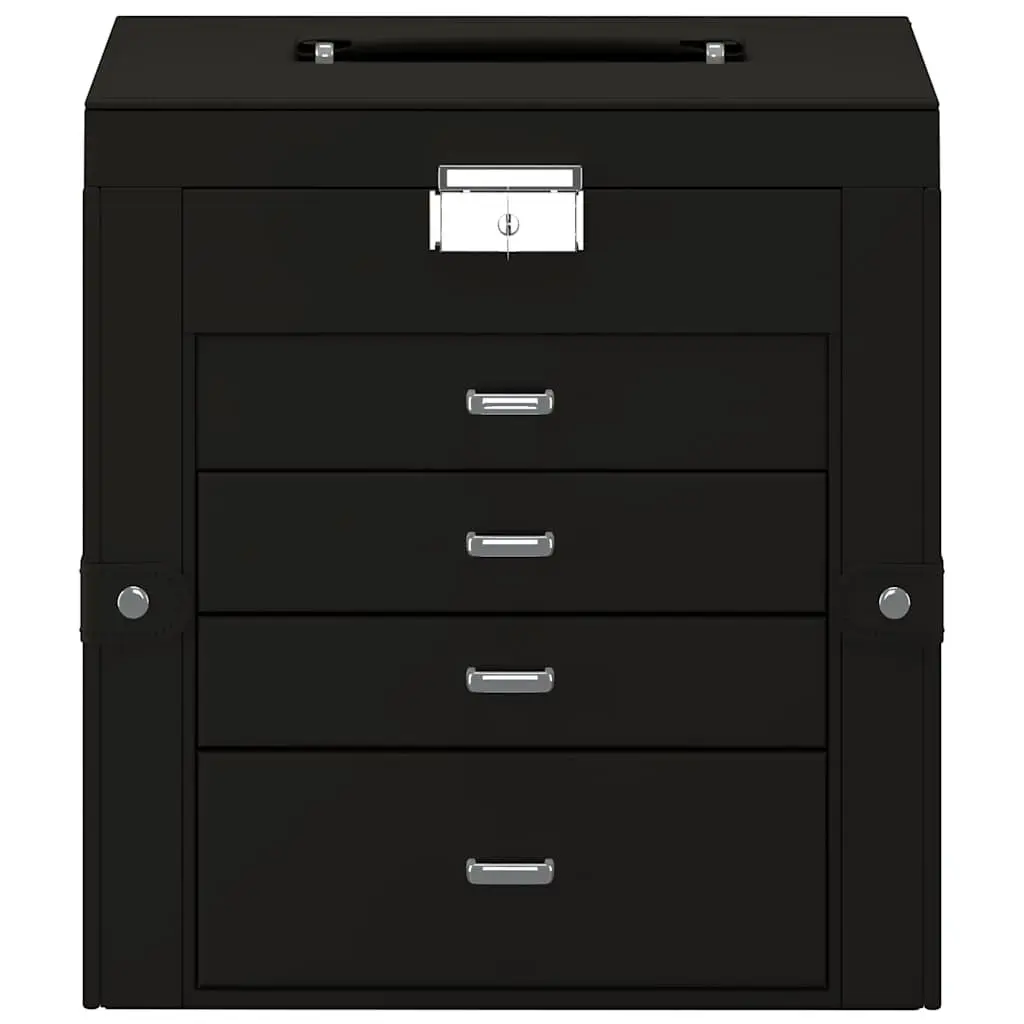 Jewellery Box 5-Layer Velvet Black Lockable Organiser with Mirror