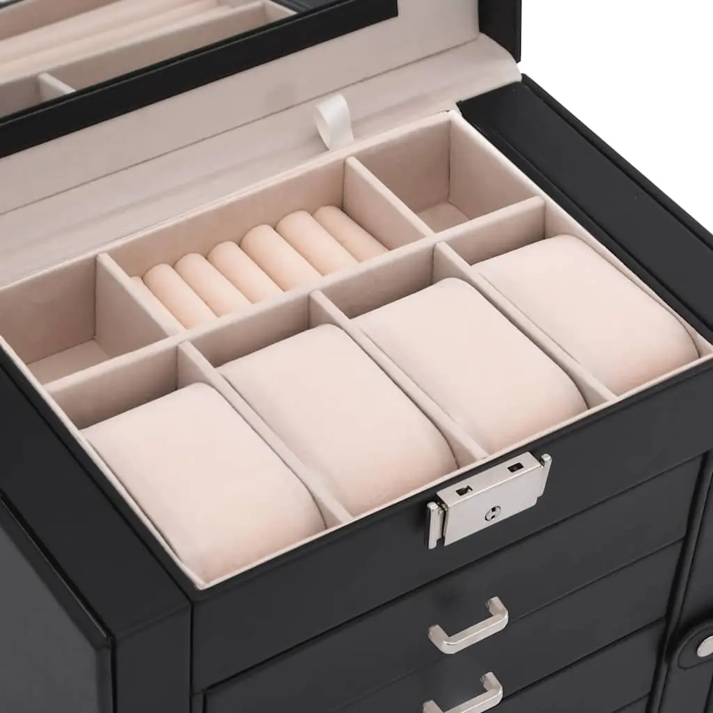 Jewellery Box 5-Layer Velvet Black Lockable Organiser with Mirror