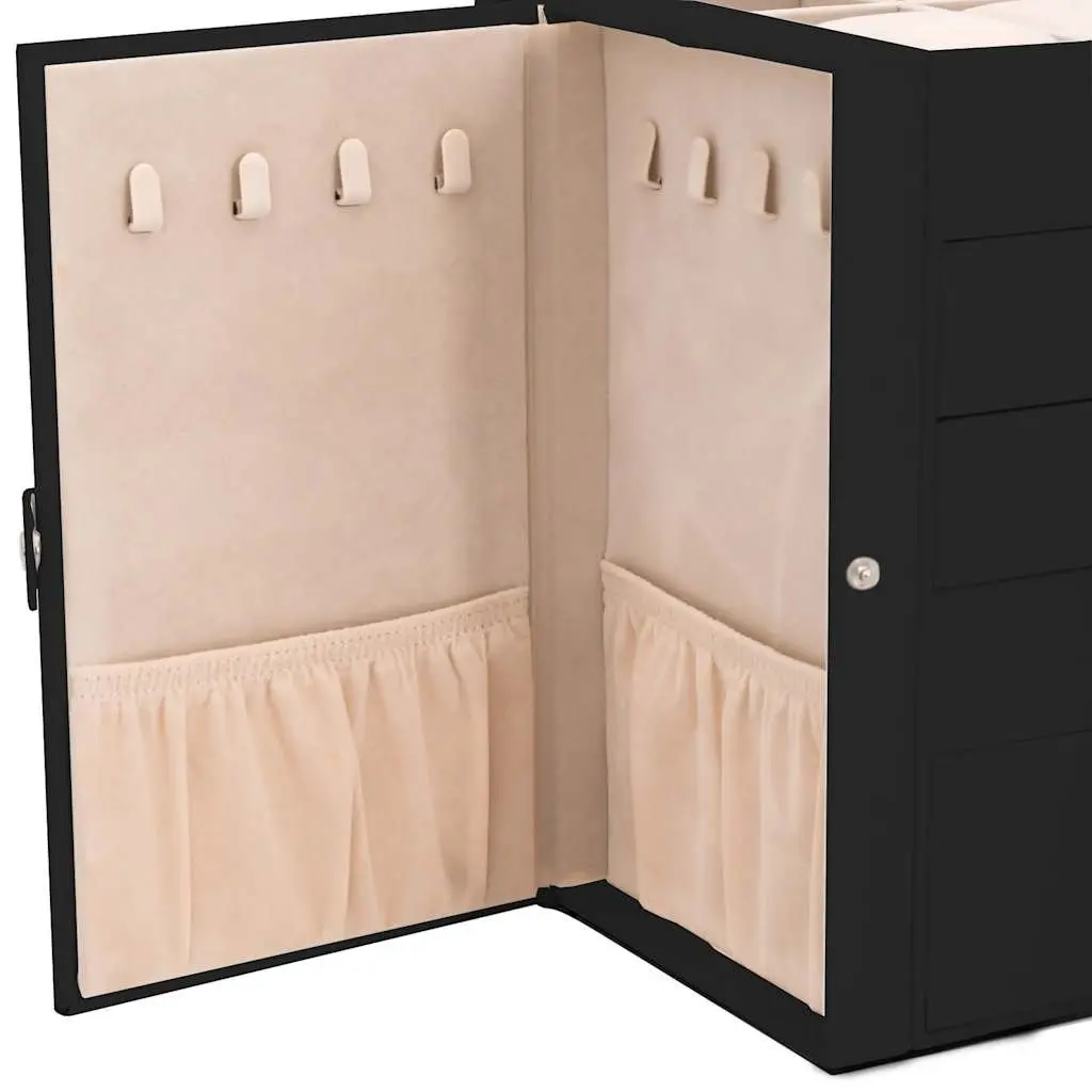 Jewellery Box 5-Layer Velvet Black Lockable Organiser with Mirror