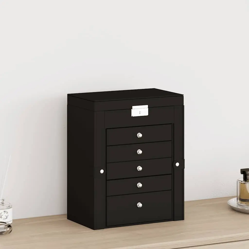 Jewellery Box Velvet Lining 6 Layer Black Organiser Storage Case with Mirror