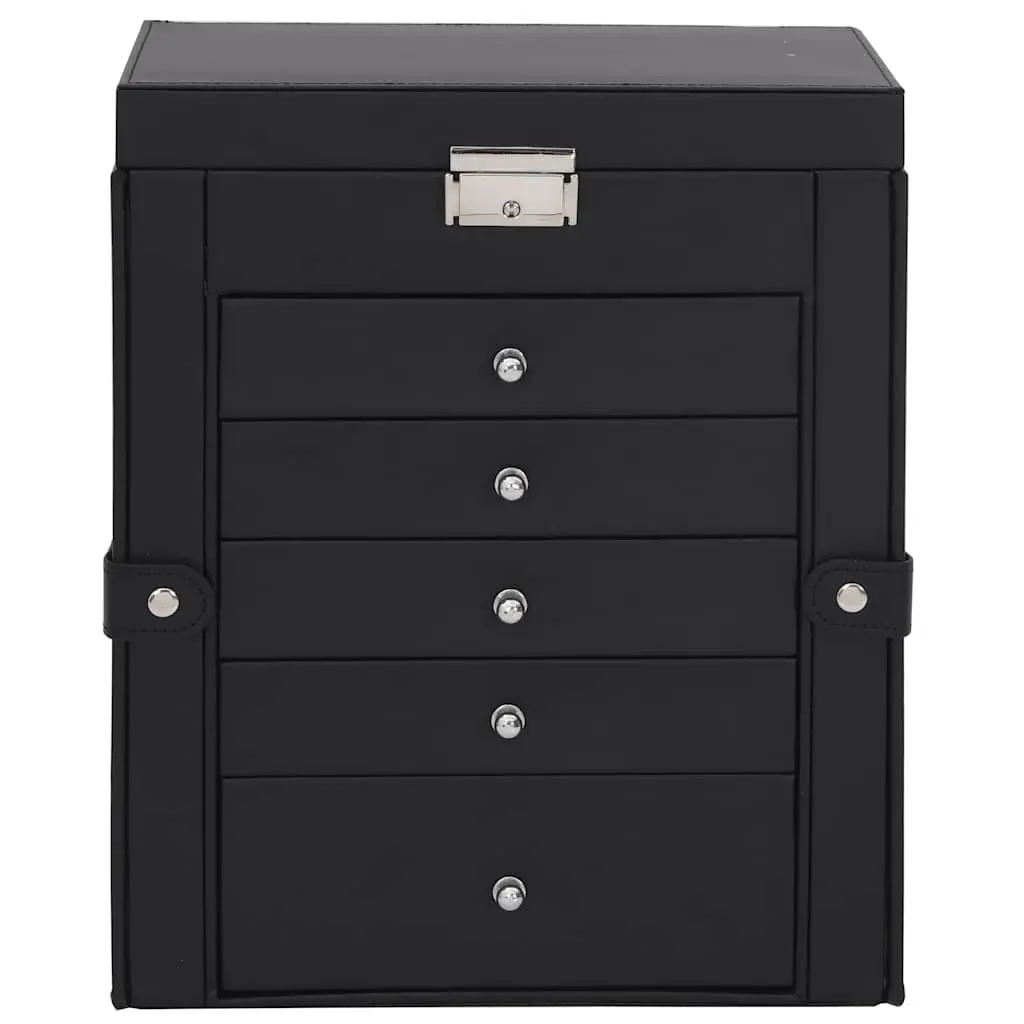Jewellery Box Velvet Lining 6 Layer Black Organiser Storage Case with Mirror