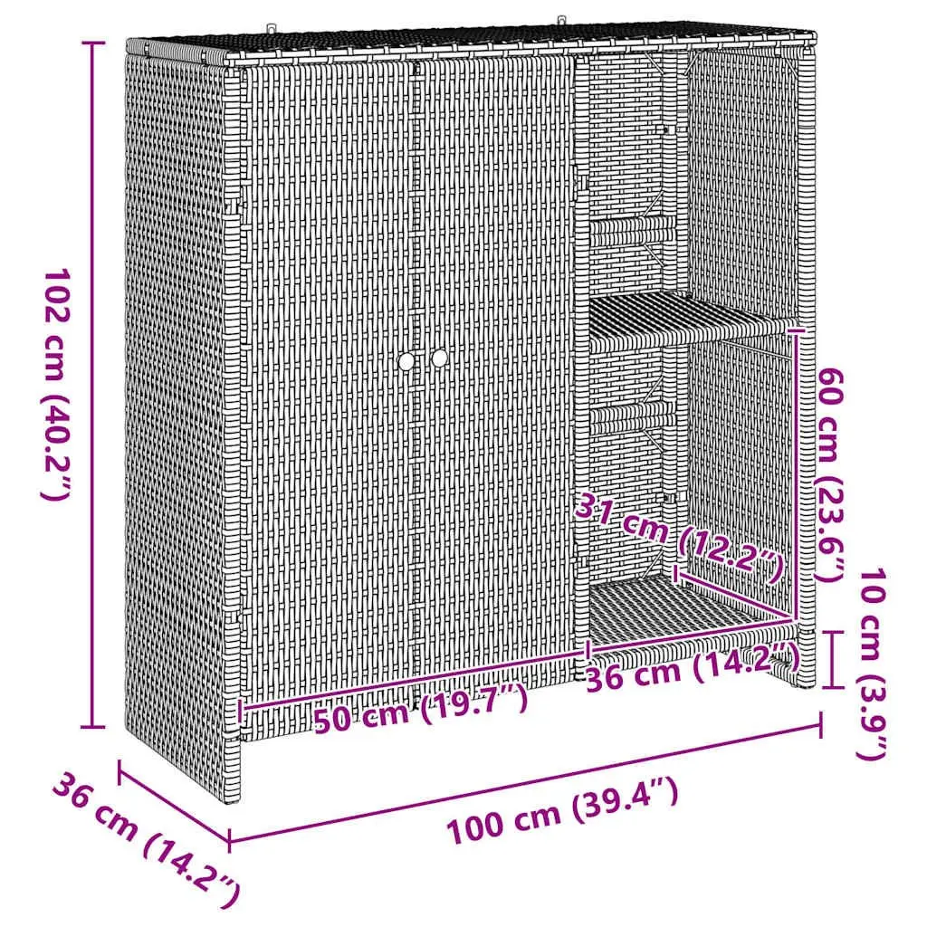 Storage Cabinet Rattan Rectangular Black Modern Living Room Organizer