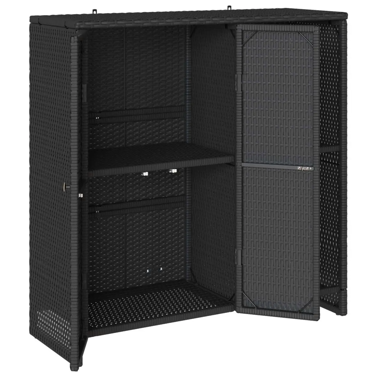 Storage Cabinet Rattan Rectangular Black Modern Living Room Organizer
