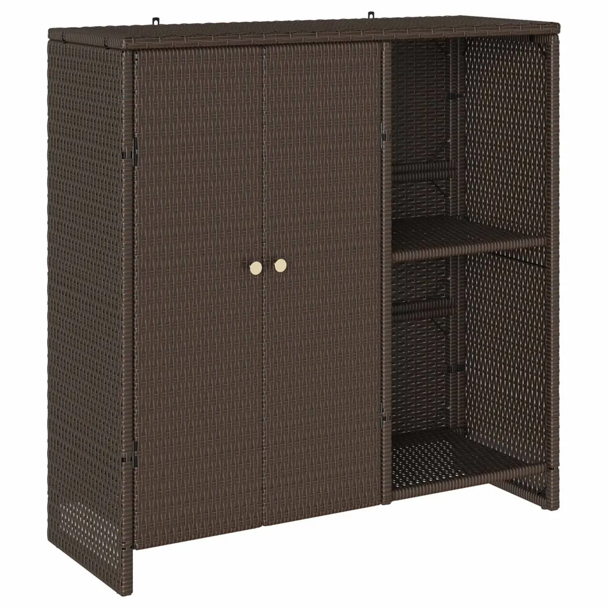 Rattan Storage Cabinet Brown Rectangular Living Room Furniture with Adjustable Shelving