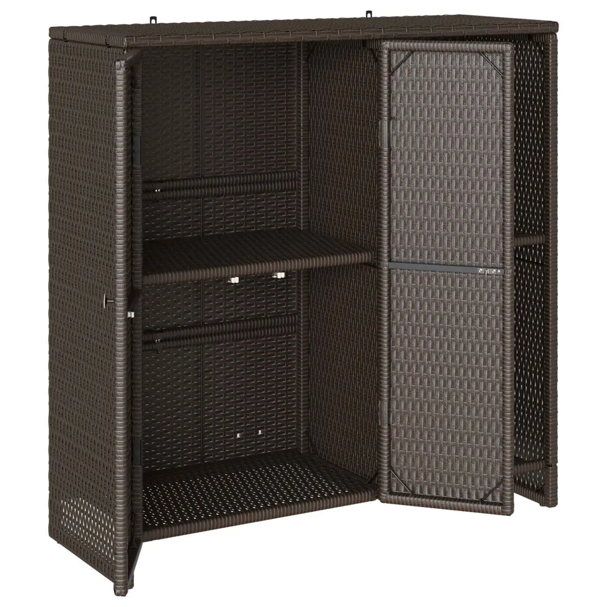 Rattan Storage Cabinet Brown Rectangular Living Room Furniture with Adjustable Shelving