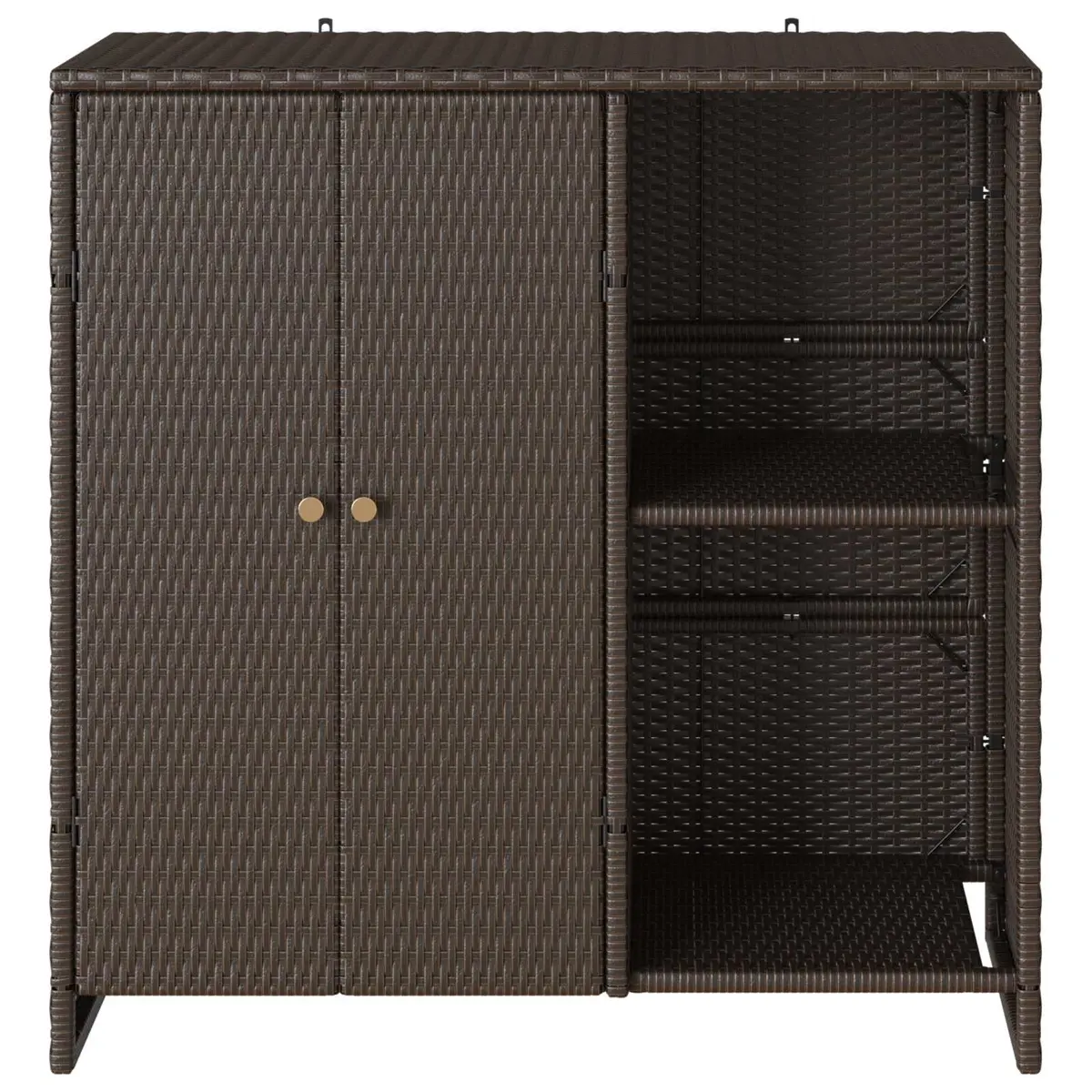 Rattan Storage Cabinet Brown Rectangular Living Room Furniture with Adjustable Shelving