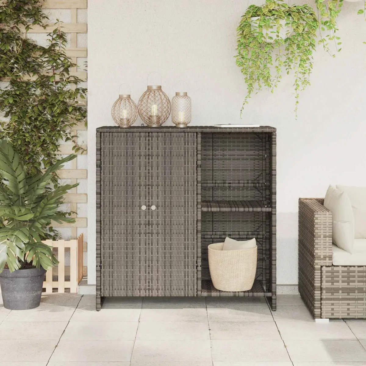 Storage Cabinet Rattan Rectangular 100x36x102cm Grey