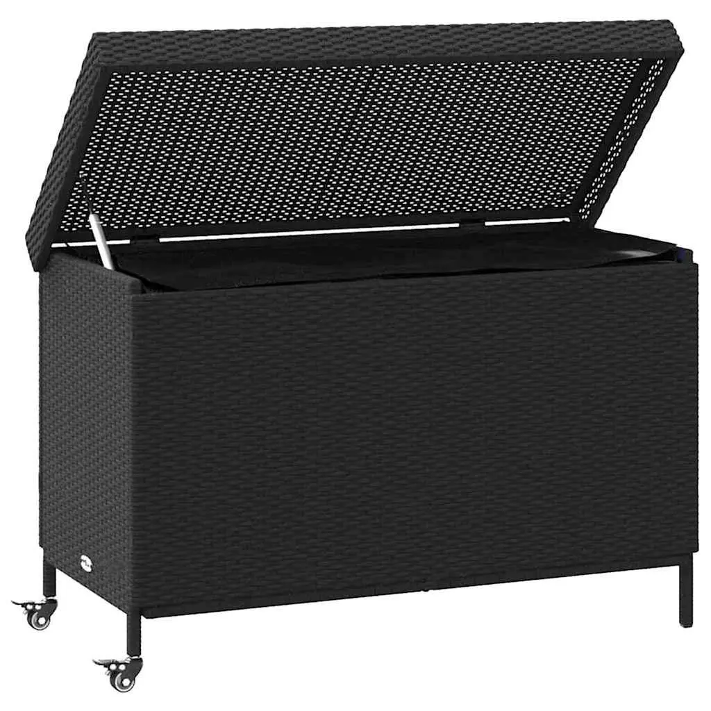Garden Storage Box PE Rattan Powder-Coated Steel 110 x 55 x 73 cm Black