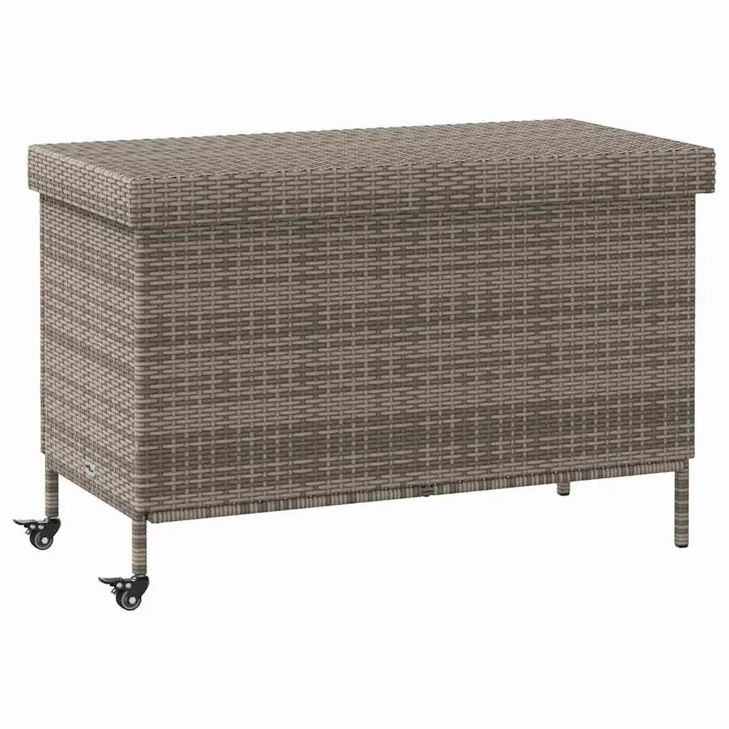 Garden Storage Box Poly Rattan 110 x 55 x 73 cm Grey Outdoor Furniture with Wheels