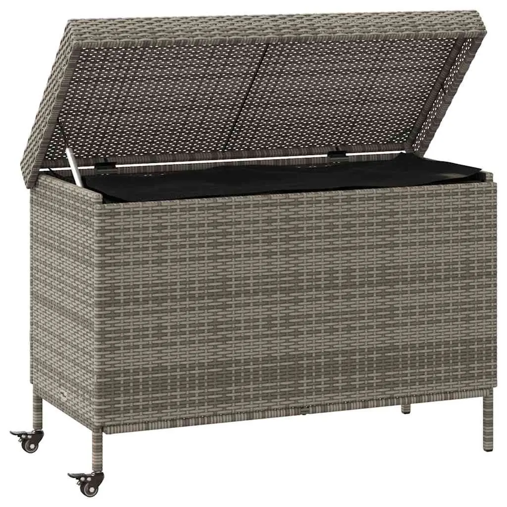Garden Storage Box Poly Rattan 110 x 55 x 73 cm Grey Outdoor Furniture with Wheels